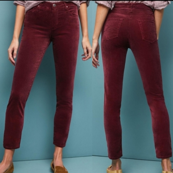 Anthropologie x AG The Stevie Mid-Rise Velvet Skinny Ankle Jeans in Ruby Size 25 - Picture 1 of 12